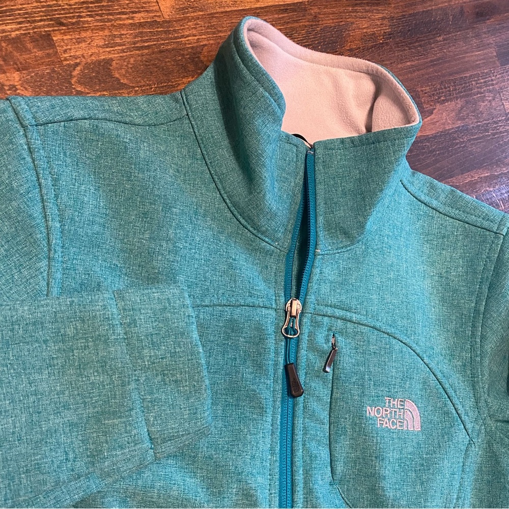 The North Face Softshell Full Zip Jacket Womens XS Mock Neck Teal Blue